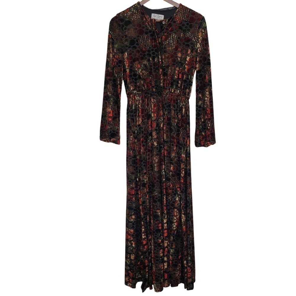 Ego Trippin Multicolor Velvet Maxi Dress Size XXS Long Sleeve Witchy Whimsigoth